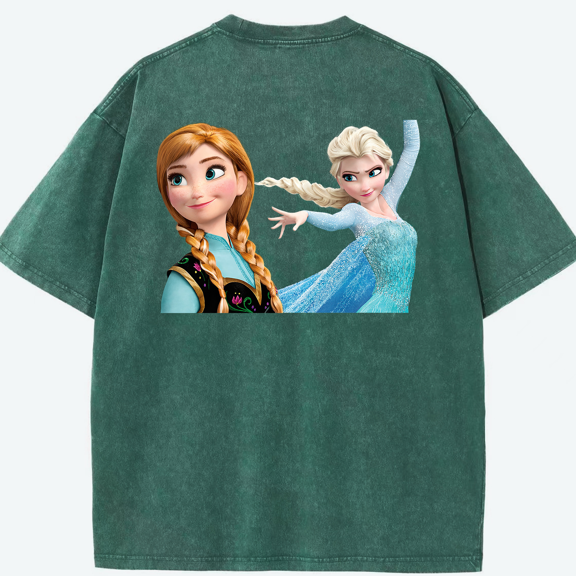 （画像用） アナと雪の女王 アンナ エルサ Frozen Anna Elsa 綿100% ヴィンテージ風 半袖Tシャツ（背面プリント）